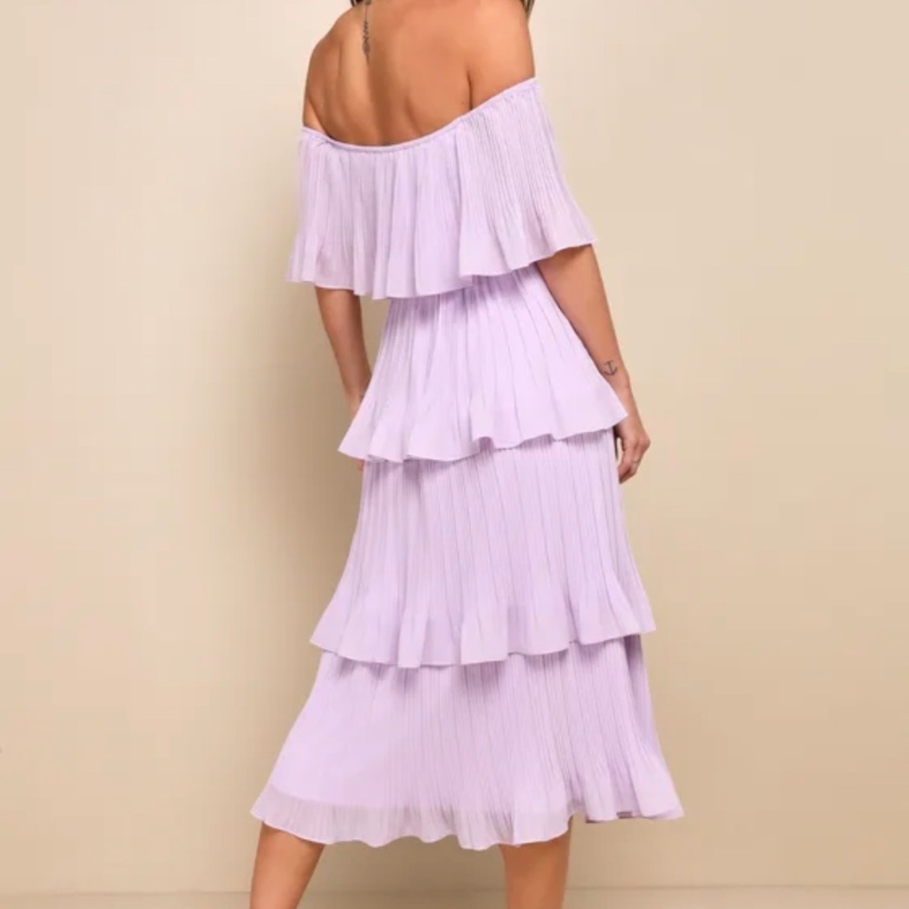 NWT- Lavender Off-the-shoulder Ruffle Midi Dress Purple - Size L - Picture 4 of 8
